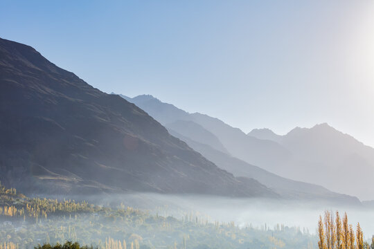 The autumn scenery with Hindu Kush mountain range in the background is very beautiful, Gahkuch,northern Pakistan.
