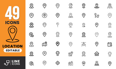 Line Style Vector Icons of Location, GPS, Pin, Map, Navigation for UI and Web Design