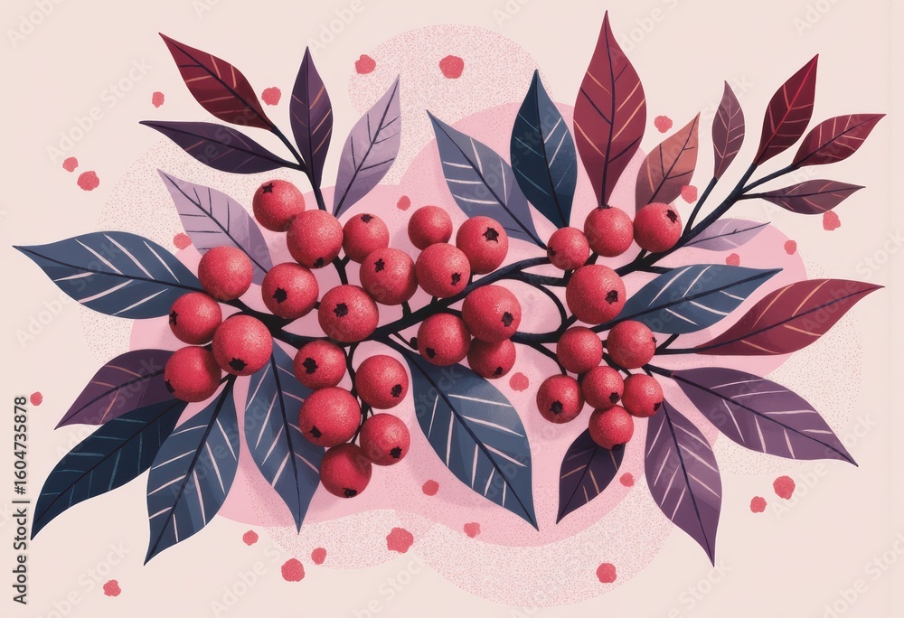 Aufkleber stylized winter berries with simplified botanical forms on a soft background