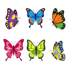 Naklejka premium Collection of Colorful Cartoon Butterflies Vector illustration