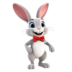 Obraz premium an animated character that resembles a rabbit with large eyes, wearing a red bow tie, standing against a plain background