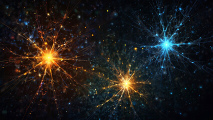 Vibrant starbursts of light against a dark cosmic background