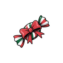 Naklejka premium Red Bow Tied Around Candy Wrapped in Italian Flag Colors Green White Red sweet treat