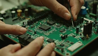 Fototapeta premium Circuit board of electronic computer hardware technology motherboard digital chip 3