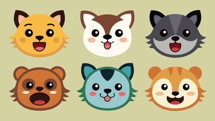 Fototapeta premium Cute Cartoon Animal Faces Emotions