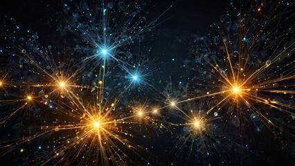 Dazzling city lights and starry night sky