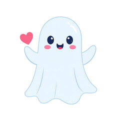 Obraz premium a cartoon ghost with eyes, a happy mouth, and what appears to be a small heart shape on its body. it is holding a red heart in front of it