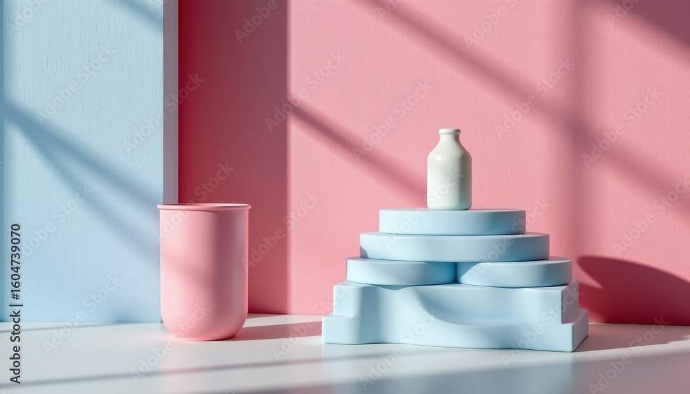 Poster elegant minimalist display of shapes and colors with soft shadows in pastel tones