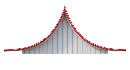 Curved Asian roof with red trim isolated