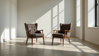 Elegant Mid-Century Chairs Cast Beautiful Shadows in Minimalist Room Design