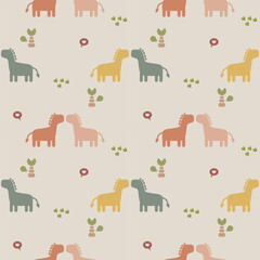 Horse couple cartoon so cute. On tree heart grass background. Pattern seamless vector illustration. 