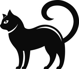 Black Cat with Arched Back Halloween Silhouette Icon
