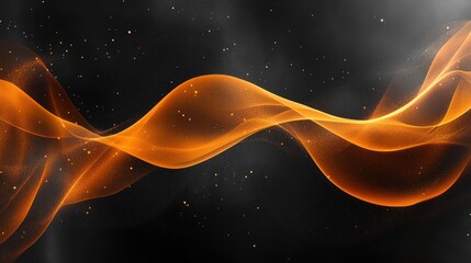 Abstract, orange, wavy, flowing lines on black background