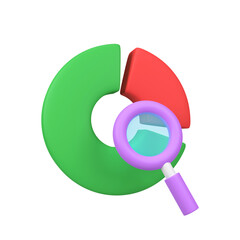 Pie Diagram with Magnifying Glass isolated 3d render icon illustration