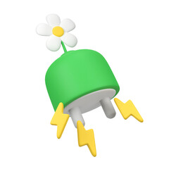 Plug Green Energy with power up isolated 3d render icon illustration
