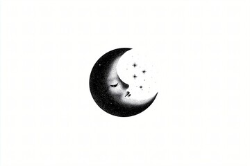 Mystical Celestial Moon and Stars: Ethereal Black and White Abstract Night Silhouette for Meditative Cosmic Serenity