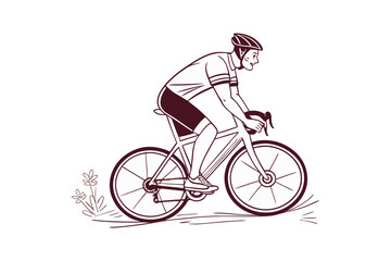 Obraz premium Vintage cyclist in profile riding a road bicycle in a dynamic pose isolated on white background silhouette