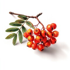 drawing of a rowan branch with bright red berries, depicted on a clean white surface