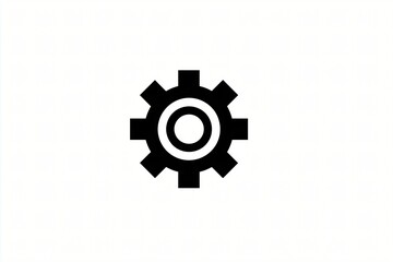 Innovative Branding and Dynamic Engineering: Black and White Minimalist Gear and Mechanism Icon with Cybernetic Influence in Vector Graphics