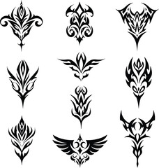 Abstract Tribal Ornaments Vector Set - Modern Ethnic Tattoo, Emblem, and Design Elements Collection for Adobe Stock.
