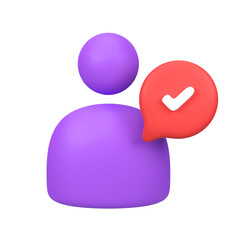 User Profile with Checkmark isolated 3d render icon illustration
