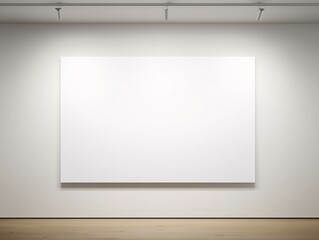 Empty white canvas frame in modern minimalist gallery space with track lighting - perfect mockup template for artwork display, exhibitions, and creative presentations