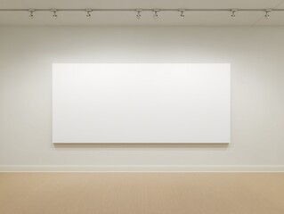 Empty white canvas frame in modern minimalist gallery space with track lighting - perfect mockup template for artwork display, exhibitions, and creative presentations