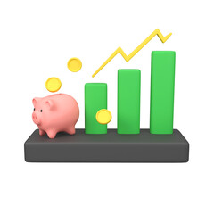 Piggy Bank with Financial Growth Chart and Coins isolated 3d render icon illustration