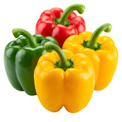 Group of Fresh Red, Yellow, and Green Bell Peppers isolated on white or transparent png