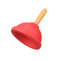 Red rubber toilet plunger isolated 3d render icon illustration