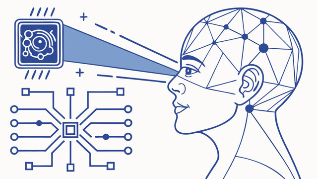 AI face recognition vector with biometric scan technology digital human head and identity verification system





