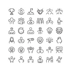 Collection of hand drawn business and success icons representing achievement growth leadership teamwork and vision