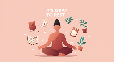 Cartoon vector illustration of a woman in a yoga lotus pose, meditating with a laptop for business, health, and relaxation