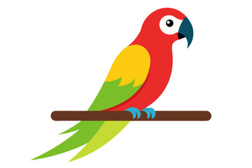 Single Colorful Parrot Sitting on Tree Branch Vector Illustration