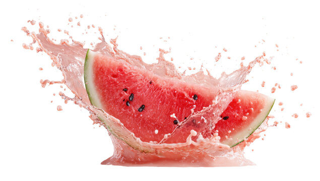 Watermelon slice exploding in a vibrant juice splash