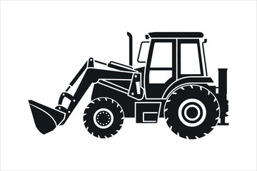 Naklejka premium Black tractor with front loader heavy equipment construction