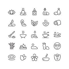 Collection of hand drawn spa and wellness icons representing relaxation beauty and self care treatments for a healthy lifestyle
