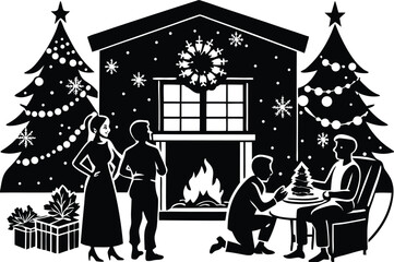 home family moments family sitting near fireplace