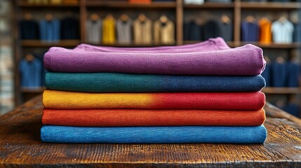 Folded Clothes Stack Apparel Boutique Interior.
