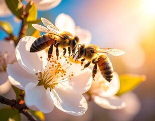 Bees on spring blossoms