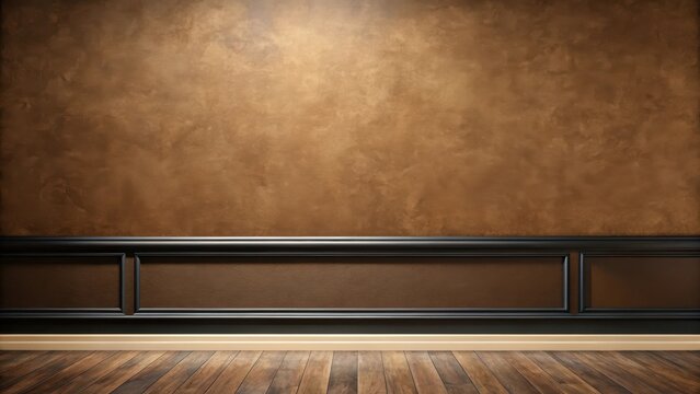Elegant Room Interior with Brown Wall and Wood Floor Featuring Decorative Molding