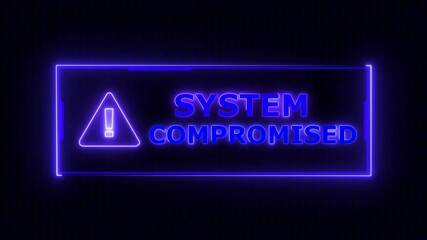 A cybersecurity alert screen showing system compromised warning with blue interface, breach detected icon, and urgent visual UI. Ideal for cybersecurity, IT, or business risk content. - Powered by Adobe