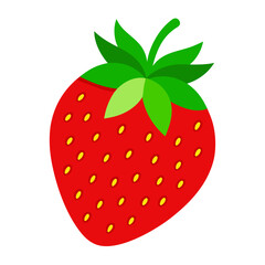 Obraz premium Vibrant red strawberry with detailed seeds and fresh green leaf illustration