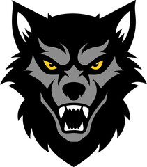 Obraz premium Werewolf Face Icon with Howling Expression