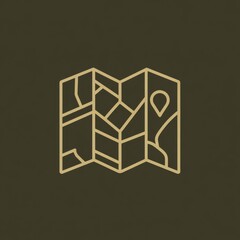 Beige Line Art Folded Map Icon on Dark Green Background