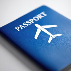 Blue Passport with Airplane Symbol Close Up
