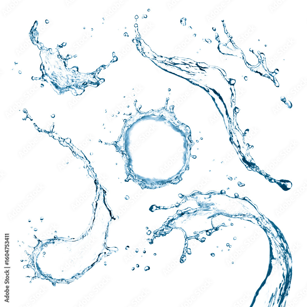 Poster dynamic abstract splash of luminous blue water creating a circular ring and energetic fluid motion i