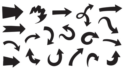 Arrow collection, black ink brush drawing set, graphic design elements, illustration