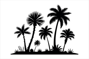 Fototapeta premium Tropical palm trees and foliage silhouette black and white
