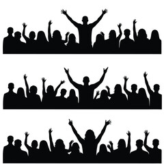Crowd cheering with raised arms people celebration